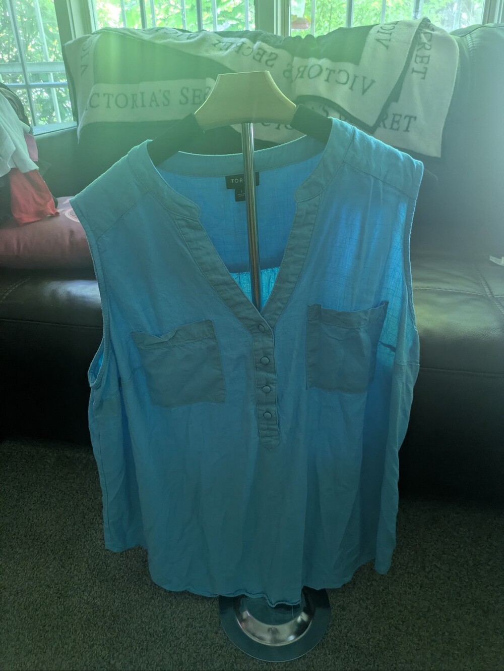 Torrid Sleeveless Blue Button-Front V-Neck Top